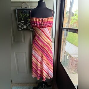 Vintage 90s Y2K La Belle pink barbiecore candy striped midi slip dress, size 11